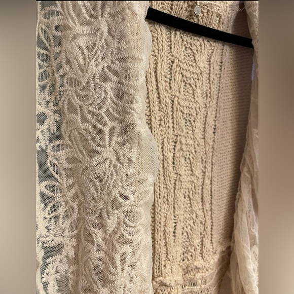 Anthropologie Knitted & Knotted Lace Knitted Cream Sweater Vest/Open Cardigan - Picture 5 of 7